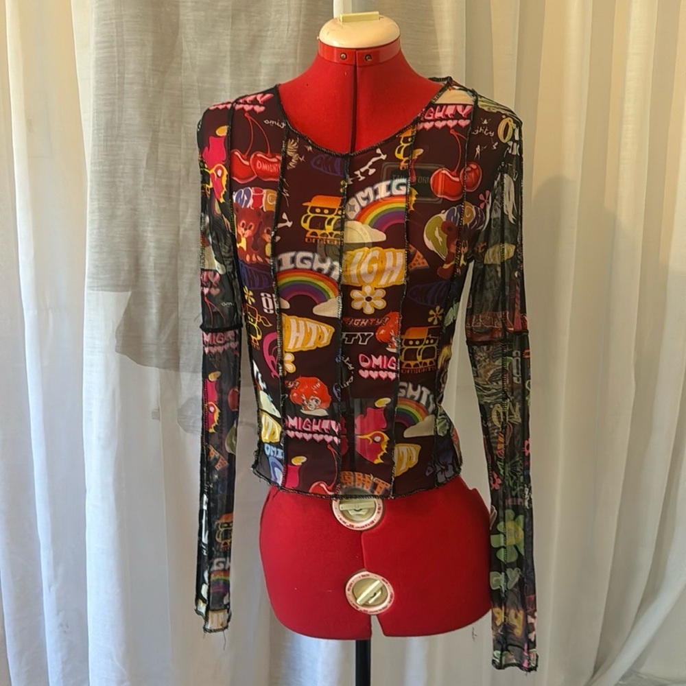 Omighty Multicolor Graphic Mesh Blouse